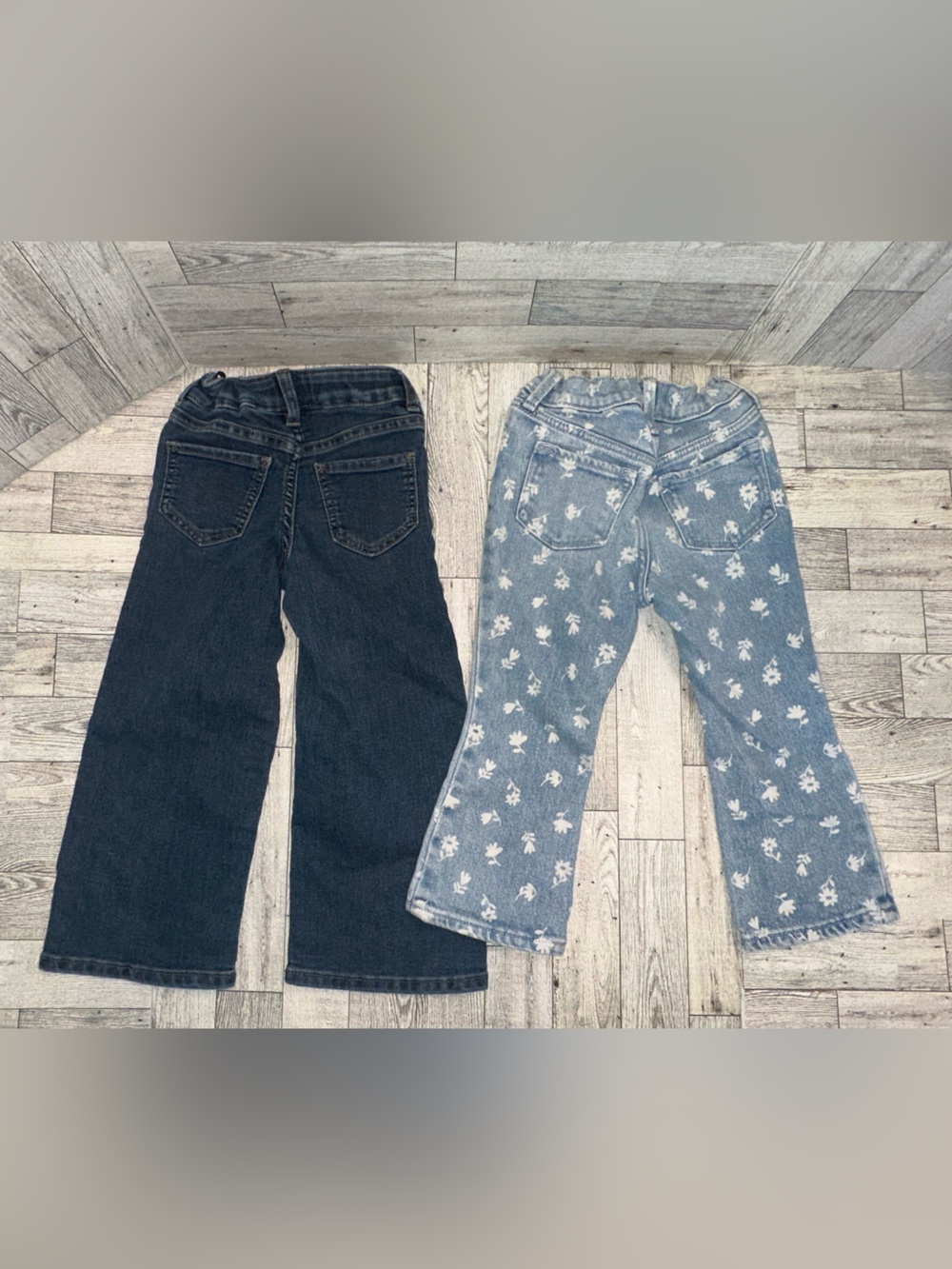 2 pair size 3T Denim Pants - Dark Blue & Light Blue Floral